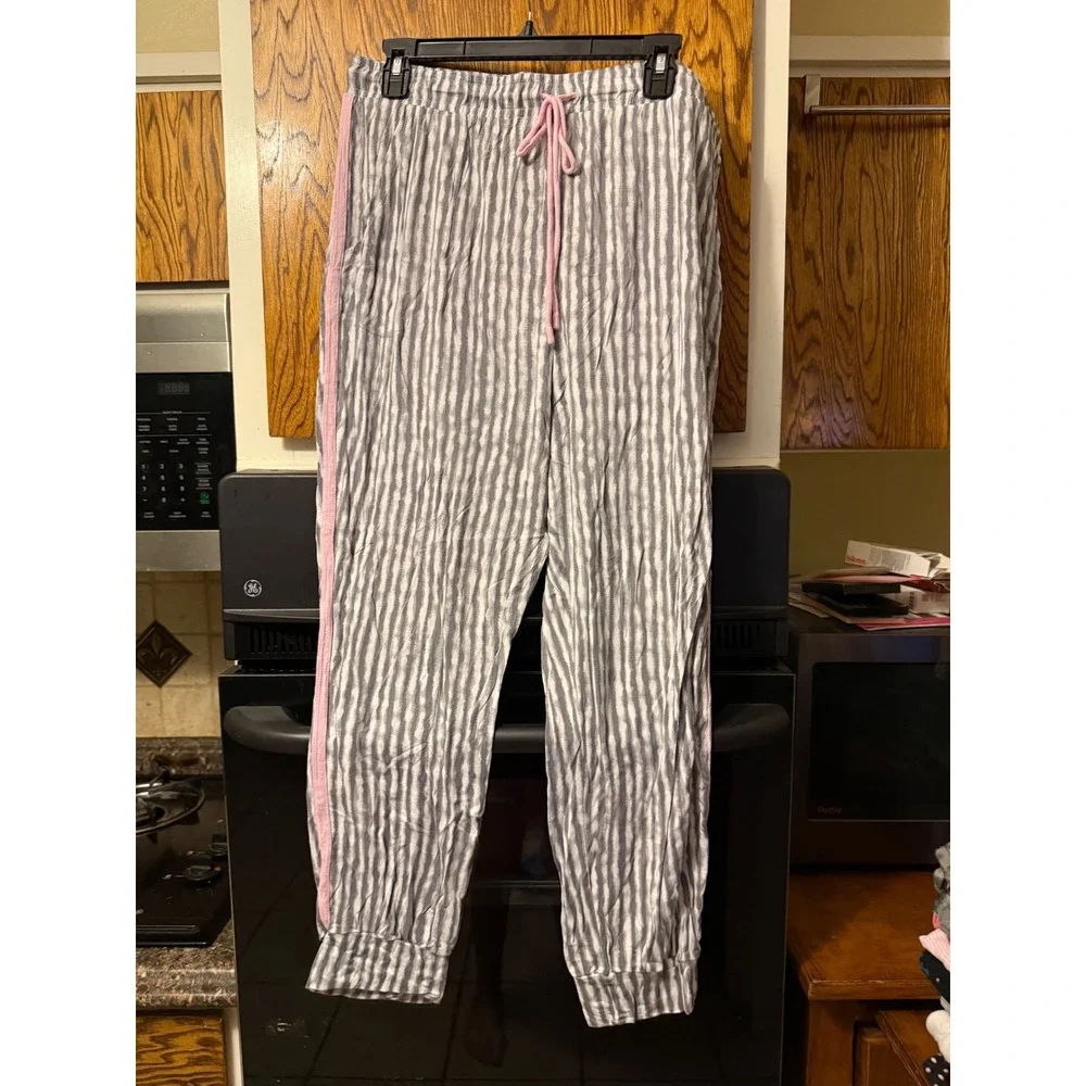 Secret Treasures Womens XL Gray Tie Dye Stripe Pajama Jogger Pants Pink Stripe